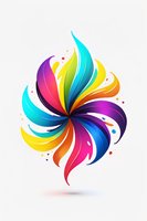 Vibrant spiral flower shape with multicolored petals in rainbow gradient swirls on white background, abstract decorative element for creative design projects.