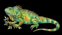 Vibrant green iguana with detailed scales and spiky dorsal crest, isolated on transparent background. Ready for t-shirt designs, clipart, stickers, sublimation, and print-on-demand products.