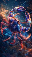 Mystical cosmic crab with glowing neon details against deep space background. Perfect for zodiac-themed designs, fantasy art projects, and spiritual or astrological content.