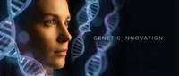 Female scientist with light skin tone examining glowing DNA helix structures in laboratory setting, representing genetic research, biotechnology innovation, and molecular biology advancement.
