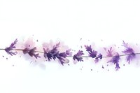 Delicate purple watercolor leaves arranged in horizontal line with soft splatter effect on white background, suitable for botanical design projects.