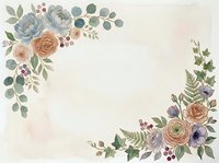 Watercolor floral corner arrangements with roses, peonies, and eucalyptus leaves on cream background. Isolated design element for invitations, cards, and wedding stationery projects.