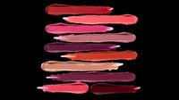 Lipstick swatches in assorted shades from deep burgundy to coral pink, isolated on transparent background. Ready for cosmetics packaging, beauty product design, makeup tutorials, print-on-demand materials, and digital beauty content.