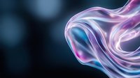 Ethereal flowing silk fabric in pink and blue colors creates abstract wave formation against dark background, glowing with luminescent light effect.