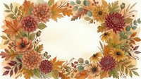 Watercolor autumn floral frame with dahlias, chrysanthemums, and fall leaves in warm orange, red, and gold tones on a cream background.