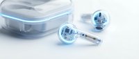 Wireless earbuds with charging case on white background, isolated for product design, packaging, and e-commerce use.