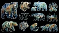 Watercolor bear collection featuring multiple species and styles isolated on transparent background, ready for t-shirt design, clipart, stickers, sublimation, and print-on-demand projects.