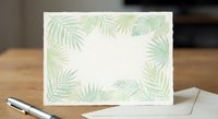 Tropical palm leaves frame border on white background for summer greeting cards, invitations and stationery design projects.
