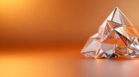 Shiny metallic geometric shape with triangular facets reflecting light against warm orange background, modern minimalist composition for luxury design concepts.