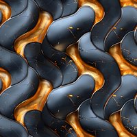 Abstract wavy pattern with black and gold metallic texture featuring dimensional curves and crackled surface effect, creating luxurious seamless repeating design.