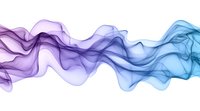Flowing abstract smoke waves in purple and blue gradient colors creating dynamic motion effect on white background, isolated design element for creative projects.
