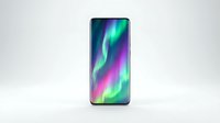 Modern smartphone displaying vibrant aurora borealis wallpaper with green and pink northern lights effect on screen, isolated on white background for app design and tech mockups.