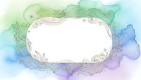 Watercolor frame with ornate floral border in pastel green blue purple hues. Elegant decorative oval design for invitations cards wedding stationery.