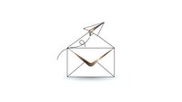 Paper airplane flying from open envelope on white background representing email marketing, communication and message delivery concepts.