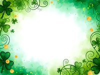 Green shamrock clover border frame with swirls and sparkles for St Patricks Day celebration design on white background with copy space for text.