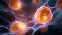 Glowing orange neurons with synaptic connections on dark background, neural network visualization showing electrical impulses and brain cell activity.