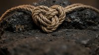 Natural jute rope tied in heart shape knot on dark textured stone surface symbolizing love connection unity and strength in relationships.