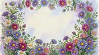 Watercolor floral frame with purple, pink and blue wildflowers on textured paper background for spring greeting cards and botanical designs.