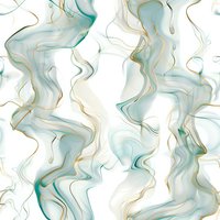 Fluid marble texture in mint green and gold tones creates elegant wavy pattern. Seamless repeat design for luxury packaging, wallpaper and home decor applications.