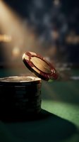 Casino poker chips flying through air with dramatic lighting and bokeh background for gambling entertainment concepts.