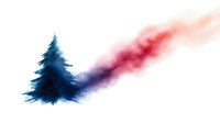 Watercolor pine tree silhouette with flowing purple and red smoke effect on white background, artistic nature illustration for creative projects.