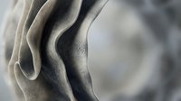 Closeup of folded stone or marble surfaces with smooth, curved layers in neutral gray and white tones, suitable for abstract backgrounds and design projects.