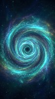 Cosmic spiral galaxy with swirling turquoise and blue nebula clouds against starry space background for astronomy and science fiction designs.