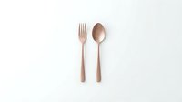Rose gold fork and spoon cutlery set isolated on white background for kitchen dining and restaurant design projects.