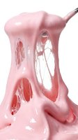 Stretchy pink slime with glossy texture and translucent holes being pulled upward on white background, ideal for creative and abstract projects.