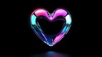 Glowing neon heart shape in vibrant pink and blue gradient colors floating on black background, isolated design element for romantic and love concepts.