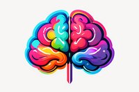 Colorful creative brain illustration with vibrant gradient sections perfect for psychology, creativity, and mental health projects. Modern artistic design isolated on white background.