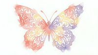 Watercolor butterfly with ornate floral patterns in soft pastel colors on white background. Delicate decorative insect art for spring designs and nature themes.