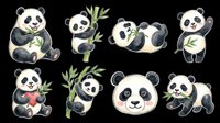 Cute panda characters isolated on transparent background, ready for t-shirt designs, stickers, clipart, sublimation and print-on-demand products.