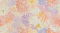 Delicate watercolor floral pattern in soft pastel colors featuring pink, peach, yellow and purple daisy-like flowers creating a dreamy romantic background. Seamless repeat design.