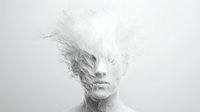 Surreal portrait of person dissolving into smokeual composition showing transformation and ethereal nature.