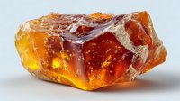Raw amber gemstone specimen with golden honey colors and natural inclusions on white background isolated for jewelry design and mineral collection.