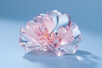 Delicate pink crystal flower with translucent petals casting soft shadows on blue background, elegant decorative art piece for luxury interior design and fine art projects.