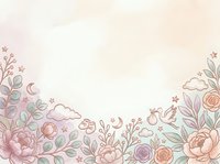Whimsical floral border with peonies, roses, botanical elements, clouds, moon and stars on soft pastel background. Isolated design for invitations, cards, wallpapers and decorative projects.