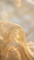 Golden sheer fabric flowing gracefully with soft natural lighting creating elegant textile waves and delicate translucent material movement.