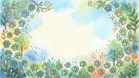 Watercolor floral frame with botanical elements, leaves, and flowers in soft pastel colors on white background, isolated design for invitations and greeting cards.