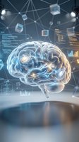 Futuristic brain with glowing neural networks and digital data interfaces showcasing artificial intelligence and machine learning technology concepts.