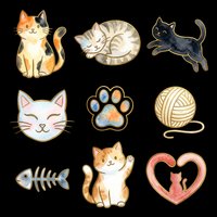 Cute cats and pet supplies collection isolated on transparent background, ready for t-shirt designs, stickers, clipart, print-on-demand products and sublimation projects.