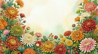 Autumn chrysanthemum flowers frame with colorful blooms in orange, red, yellow and pink creating decorative border on textured background for seasonal designs.