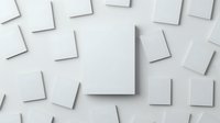 Scattered blank white paper sheets casting soft shadows on light background, creating minimalist geometric composition with depth and dimension for business design.