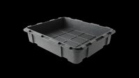 Black plastic storage tray with grid insert, isolated on transparent background. Ready for design use on t-shirts, clipart, stickers, print-on-demand products, and sublimation projects.