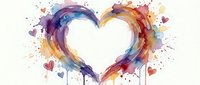 Colorful watercolor heart shape with rainbow paint splashes and drips on white background for romantic designs and love-themed projects.