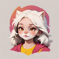 Stylized portrait of young cat girl character with white hair, orange eyes, and pink hoodie against gradient background. Anime-inspired artwork for gaming or animation.