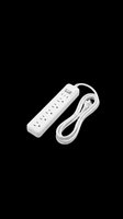 White power strip with six outlets and on-off switch, featuring extended cord, isolated on transparent background, ready for clipart, t-shirt design, print-on-demand, and sublimation projects.