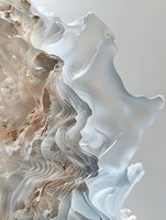 Abstract fluid art with flowing white and beige textures creating organic wave-like formations against neutral background for luxury interior design.