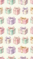 Seamless pattern with colorful gift boxes and ribbons in pastel tones. Repeating design for wrapping paper, textile, celebration backgrounds.